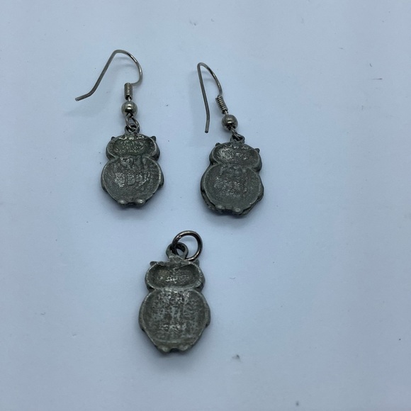 Silver Tone Owl Earrings & Pendant - Picture 2 of 6